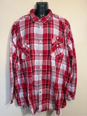 Big and Tall Straight Faded Men's Western Red Plaid Button-Up Shirt 4XL-5XL